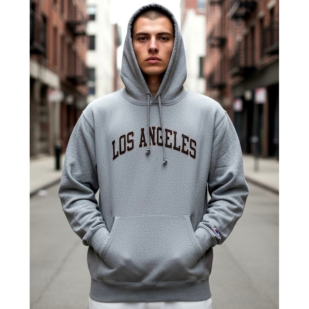 LOS ANGELES Men's Heavy Gray Pullover Hoodie - Size: Medium